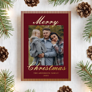 Carte De Vœux En Aluminium Photo de Noël aux Rayures Bourguignonnes Classique