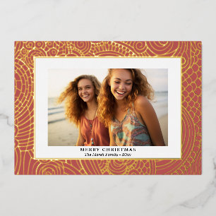 Carte De Vœux En Aluminium Photo de Noël avec bordure dorée texturée