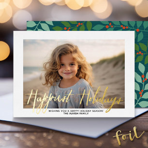 Carte De Vœux En Aluminium Photo de Noël - avec le script Meilleurs Vœux