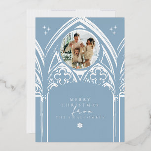 Carte De Vœux En Aluminium Photo de Noël bleu conte de fées gothique enneigé