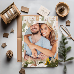 Carte De Vœux En Aluminium Photo de Noël Bois Animaux & Cosy Village