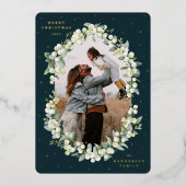 Carte De Vœux En Aluminium Photo de Noël Dark Green Snowberry+Eucalyptus (Recto)