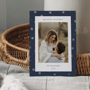 Carte De Vœux En Aluminium Photo de Noël de la frontière du flocon de neige e