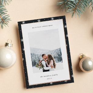 Carte De Vœux En Aluminium Photo de Noël de la frontière du flocon de neige m