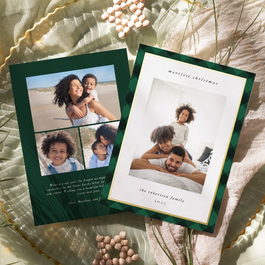 Carte De Vœux En Aluminium Photo de Noël de la frontière verte