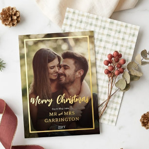 Carte De Vœux En Aluminium Photo de Noël du premier mariage Bohème à carreaux