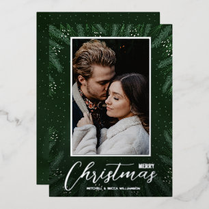 Carte De Vœux En Aluminium Photo de Noël Elegant Vert Merry Christmas