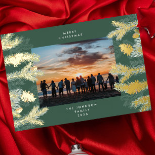 Carte De Vœux En Aluminium Photo de Noël émeraude arbre pin doré Joyeux Noël