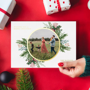 Carte De Vœux En Aluminium Photo de Noël florale simple et élégante