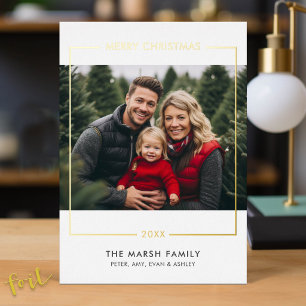 Carte De Vœux En Aluminium Photo de Noël horizontal - Bordure dorée