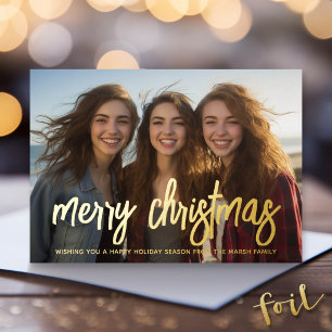 Carte De Vœux En Aluminium Photo de Noël horizontal Joyeux Noël chanceux
