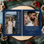 Carte De Vœux En Aluminium Photo de Noël Marié Nouveaux mariés Marine Bleu<br><div class="desc">Célébrez votre première saison de vacances avec la photo de Noël Marié Newlyweds Navy Blue Holiday Card. Doté d'un design blanc et or intemporel qui encadre magnifiquement votre photo, cette carte ajoute une touche élégante à vos salutations festives. Parfait pour les jeunes mariés pour partager l'amour, la joie et les...</div>