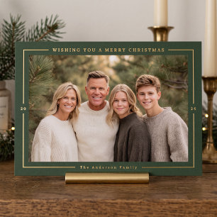 Carte De Vœux En Aluminium Photo de Noël minimal chaud - Vert olive