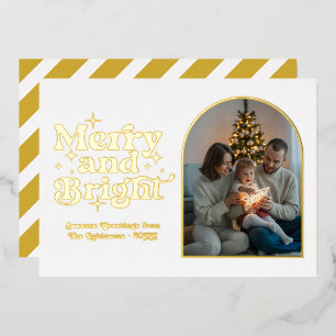 Carte De Vœux En Aluminium Photo de Noël Moderne Rétro Blanc et Or