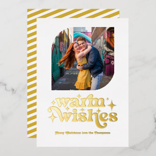 Carte De Vœux En Aluminium Photo de Noël Moderne Rétro Blanc et Or