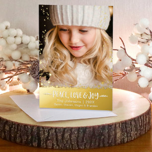 Carte De Vœux En Aluminium Photo de Noël Paix Amour Joie Étoiles Or Réel