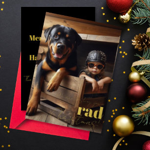 Carte De Vœux En Aluminium Photo de Noël personnalisé avec chien et fille de