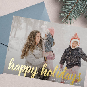 Carte De Vœux En Aluminium Photo de Noël personnalisé avec écriture dorée Joy