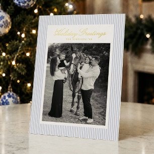 Carte De Vœux En Aluminium Photo de Noël rayé bleu Prépa