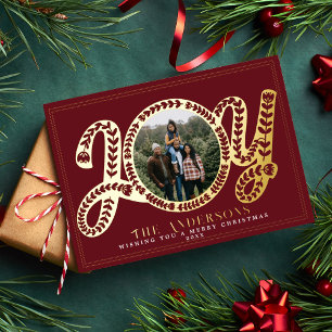 Carte De Vœux En Aluminium Photo de Noël Red Folk Art Joie