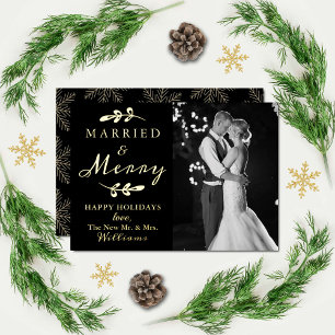 Carte De Vœux En Aluminium Photo de Noël réel du premier Noël d'un couple mar