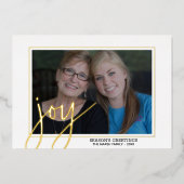 Carte De Vœux En Aluminium Photo de Noël Script horizontal Gold JOY plaid (Recto)