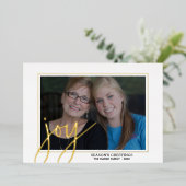 Carte De Vœux En Aluminium Photo de Noël Script horizontal Gold JOY plaid (Debout devant)