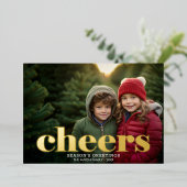 Carte De Vœux En Aluminium Photo de Noël Script horizontal L'or applaudit (Debout devant)