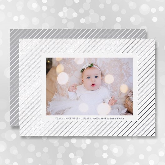 Carte De Vœux En Aluminium Photo de Noël Silver Pinstripe
