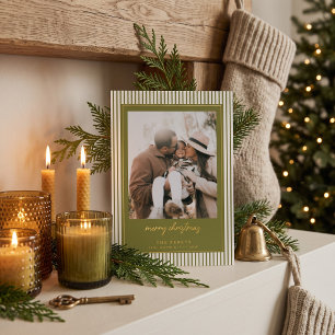 Carte De Vœux En Aluminium Photo de Noël vert olive rayé