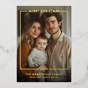 Carte De Vœux En Aluminium Photo de Noël vertical - Bordure dorée