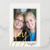 Carte De Vœux En Aluminium Photo de Noël Vertical - Script Gold JOIY à (Recto)