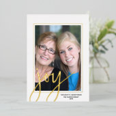 Carte De Vœux En Aluminium Photo de Noël Vertical - Script Gold JOY - (Debout devant)