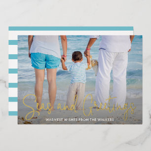 Carte De Vœux En Aluminium Photo de plage moderne élégant Noël