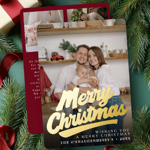 Carte De Vœux En Aluminium Photo de script de Noël élégant rétro