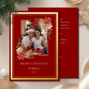 Carte De Vœux En Aluminium Photo élégant de Noël rouge et or