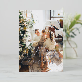 Carte De Vœux En Aluminium Photo Elegant Modern Merry Christmas 