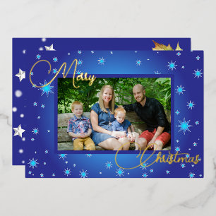 Carte De Vœux En Aluminium Photo Famille Bleue Glace Salutation de Noël
