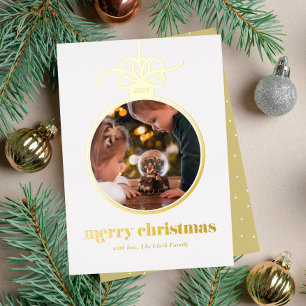 Carte De Vœux En Aluminium Photo festif jaune doré dans un ornement de Noël
