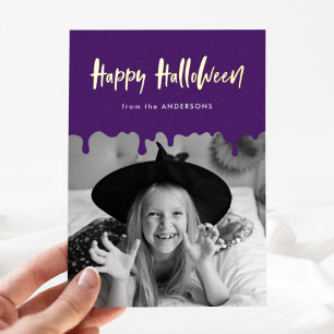 Carte De Vœux En Aluminium Photo Halloween Sang Violet qui Goutte