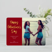 Carte De Vœux En Aluminium Photo Heureuse Sainte-Valentin de police de script (Debout devant)