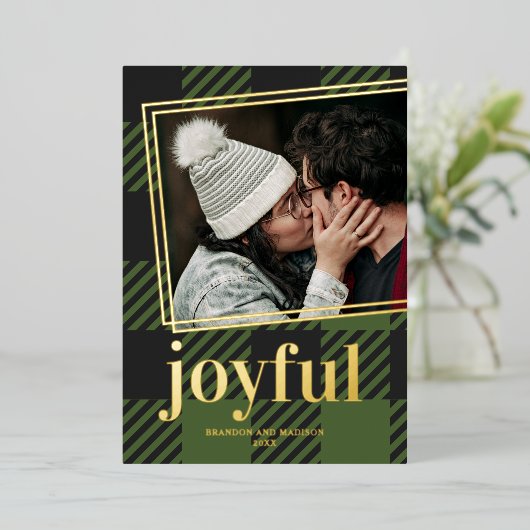 Carte De Vœux En Aluminium Photo Joyeuse Plaid Christmas (Debout devant)