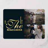 Carte De Vœux En Aluminium Photo Moderne Elegant Vert et Or Noël (Recto)