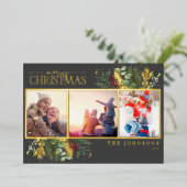 Carte De Vœux En Aluminium Photo moderne gris foncé Joyeux Noël Script Pine P (Debout devant)