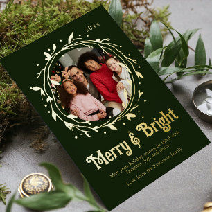 Carte De Vœux En Aluminium Photo moderne Merry & Bright Script Wreath