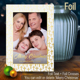 Carte De Vœux En Aluminium Photo moderne Noël élégant Croix de Jésus doré