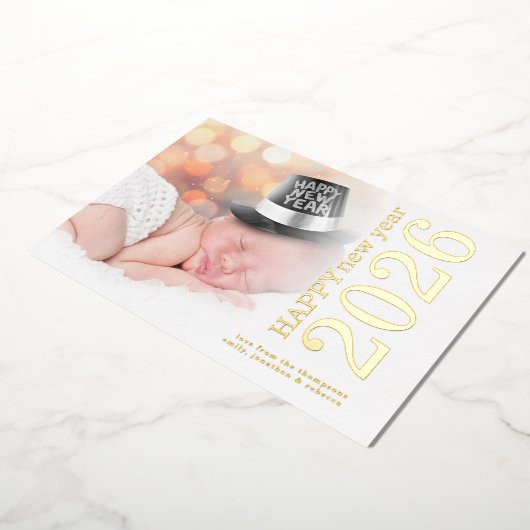 Carte De Vœux En Aluminium Photo moderne Texte pivoté Bonne année 2026 (Rotation)