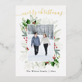 Carte De Vœux En Aluminium Photo Noël Greenery Salutation (Recto)