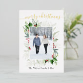 Carte De Vœux En Aluminium Photo Noël Greenery Salutation (Debout devant)