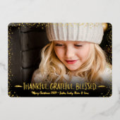 Carte De Vœux En Aluminium Photo Noël Merci Grateful or béni (Recto)